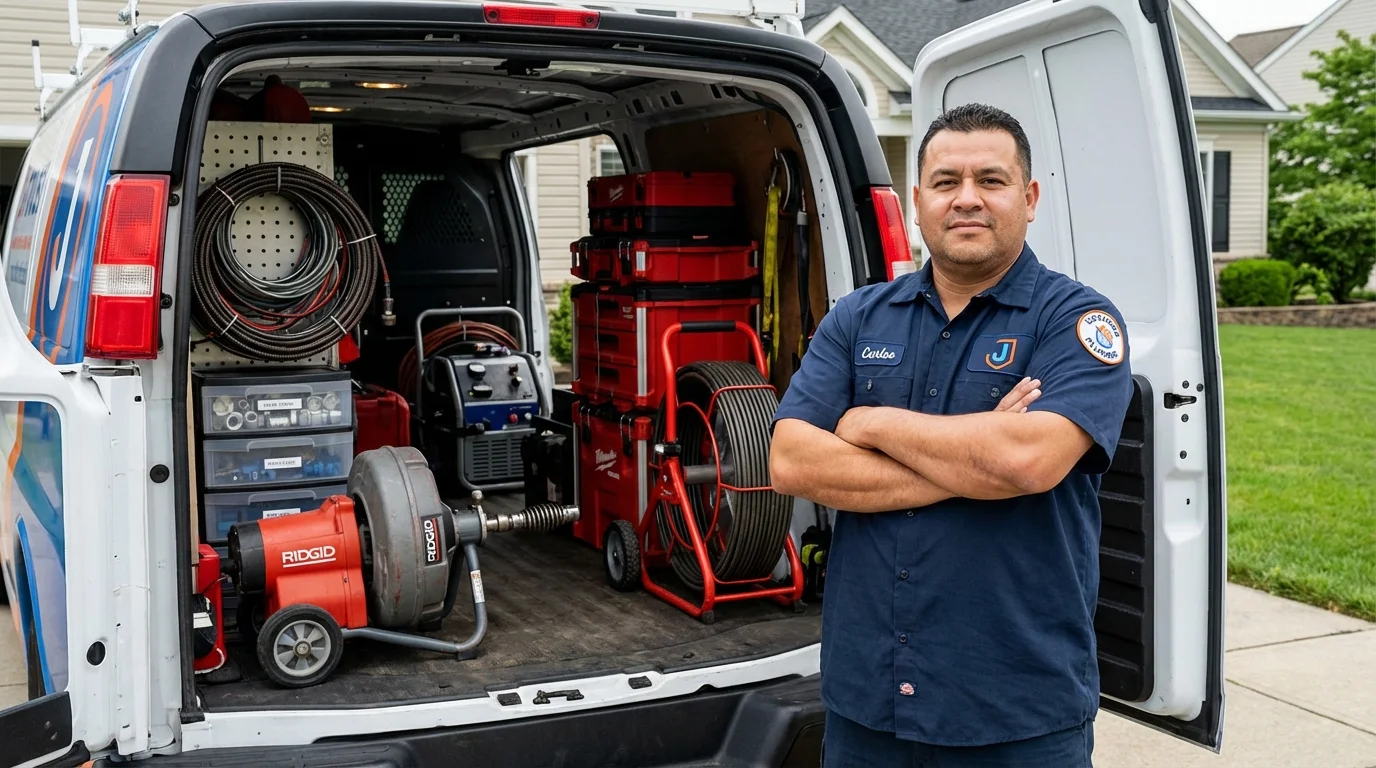 Professional drain cleaning equipment and Johns Plumbing LLC plumber in Selden
