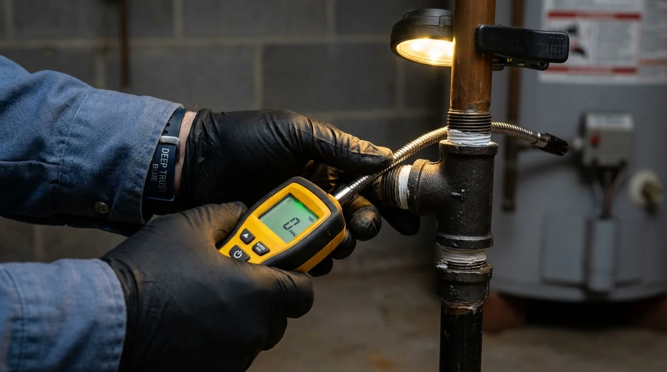 Gas leak detection with electronic sniffer by Johns Plumbing LLC in Selden