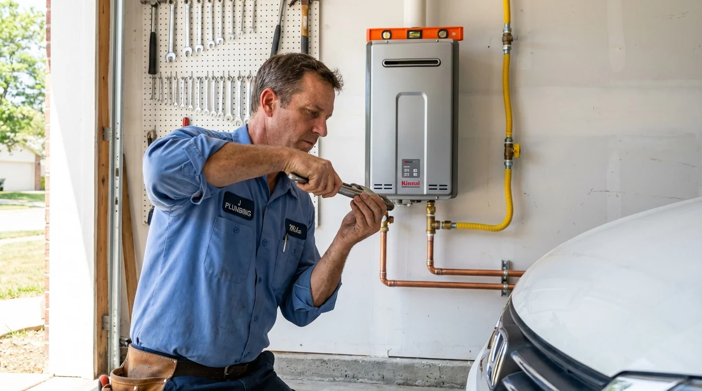 Tankless water heater installation by a Johns Plumbing LLC plumber in Selden