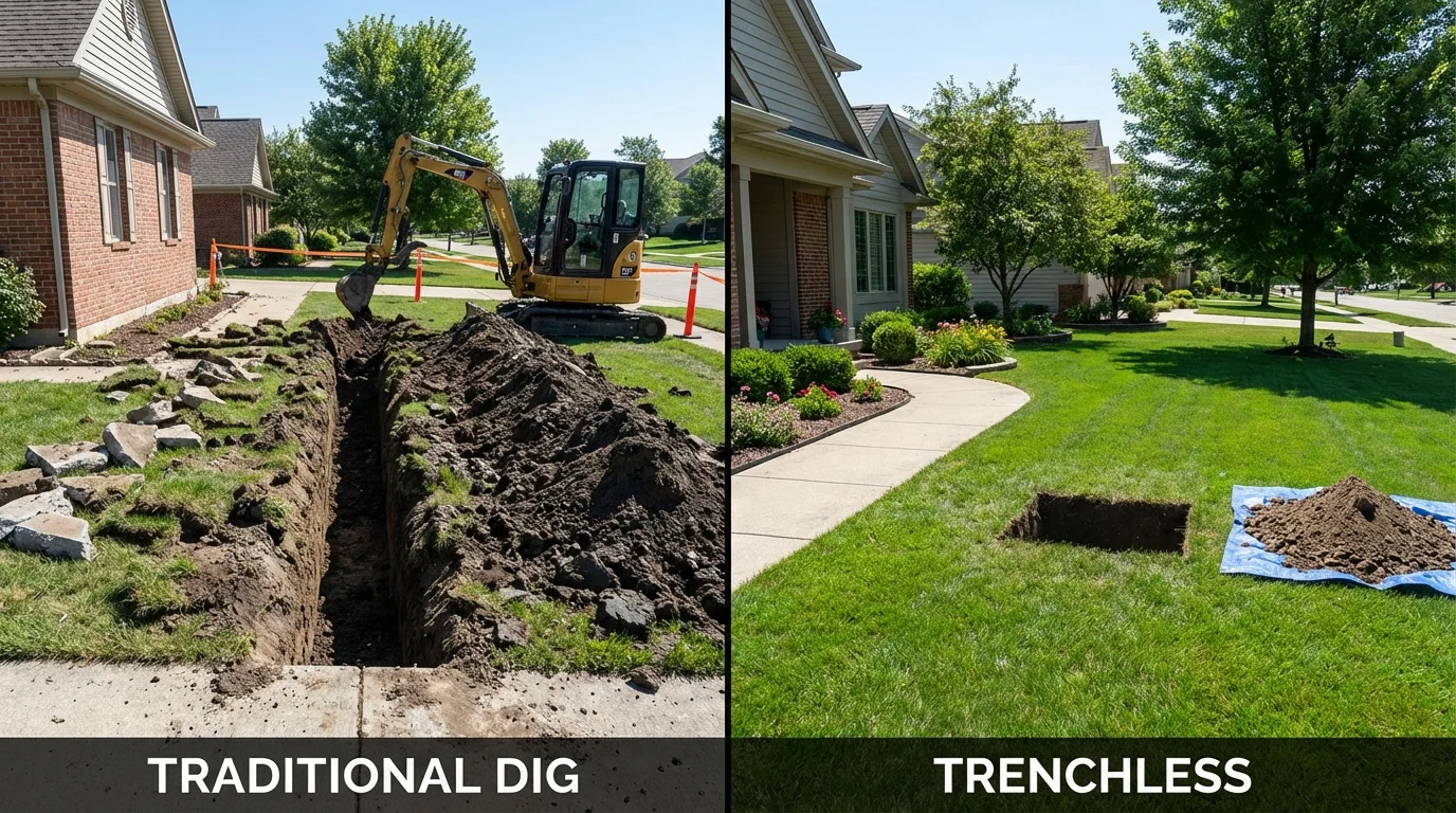 Trenchless sewer repair with minimal yard damage versus traditional excavation in Selden, NY